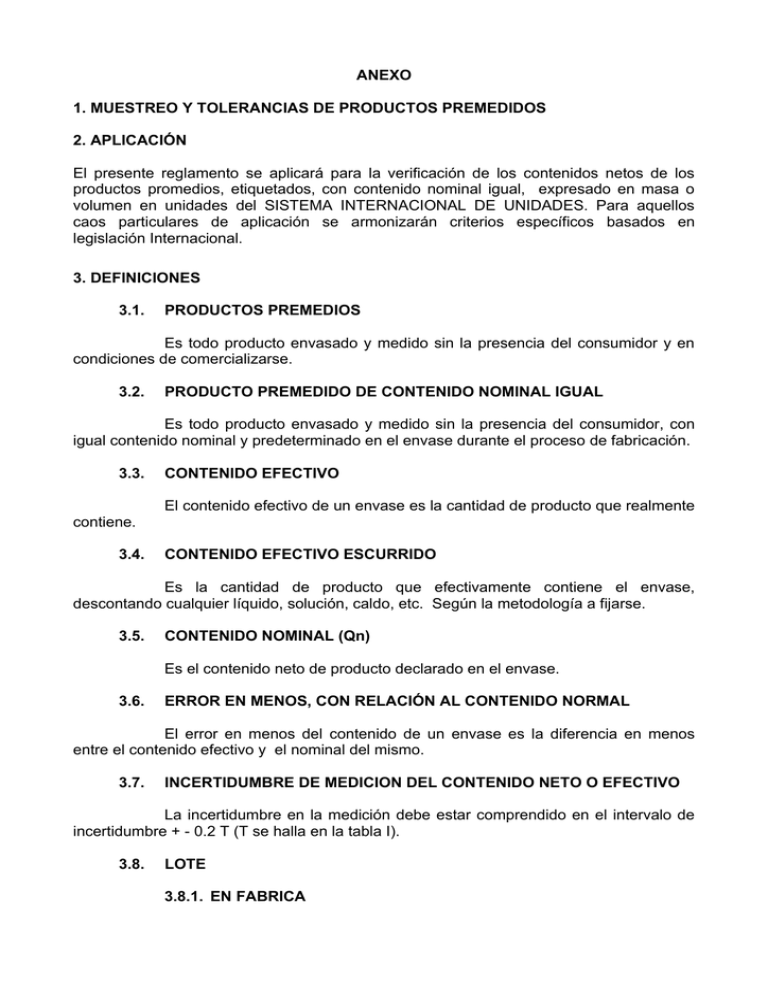 ANEXO 1 MUESTREO Y TOLERANCIAS DE