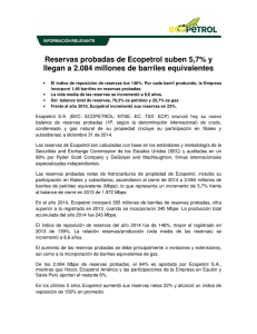 Reservas probadas de Ecopetrol suben 5,7% y llegan a 2.084