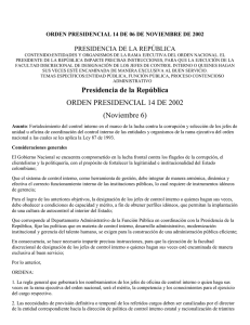 Presidencia de la República ORDEN PRESIDENCIAL 14 DE 2002