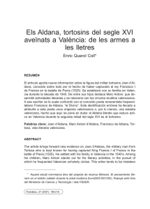 Els Aldana, tortosins del segle XVI aveïnats a València: de