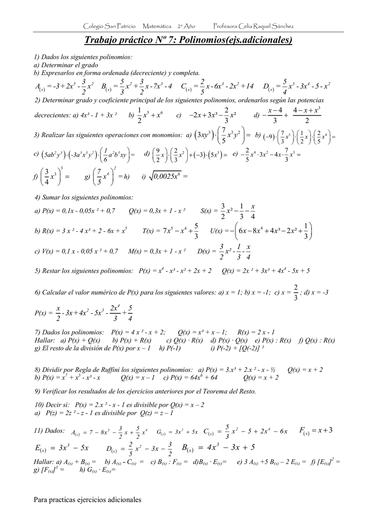 Guia De Ejercicios Polinomios