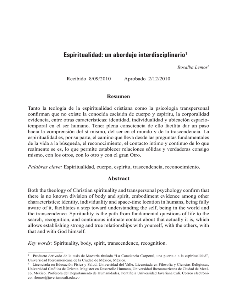 Espiritualidad: Un Abordaje Interdisciplinario1