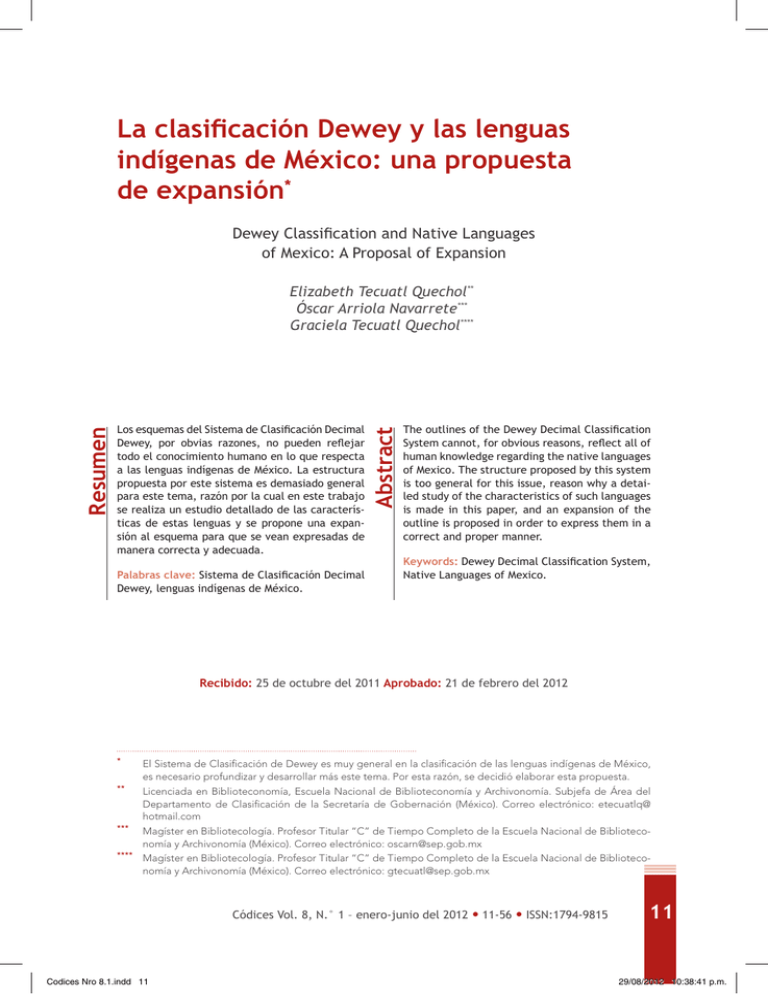 La Clasificación Dewey Y Las Lenguas Indígenas De México