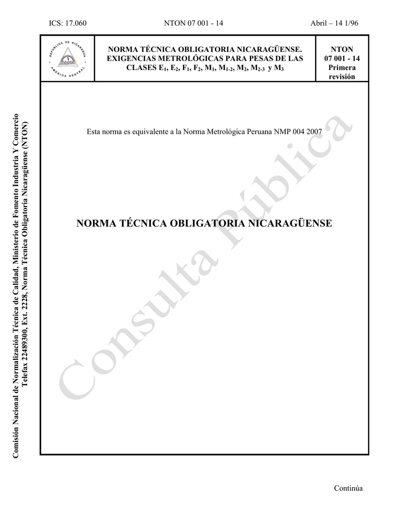 Norma Técnica Obligatoria Nicaragüense