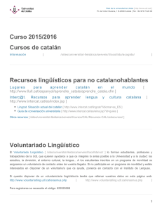 Curso 2015/2016 Cursos de catalán Recursos lingüísticos para no