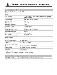 Información de producto del Camry Hybrid 2015