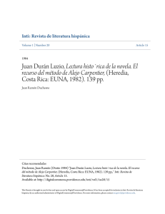 Juan Durán Luzio, Lectura histo´rica de la novela. El recurso del