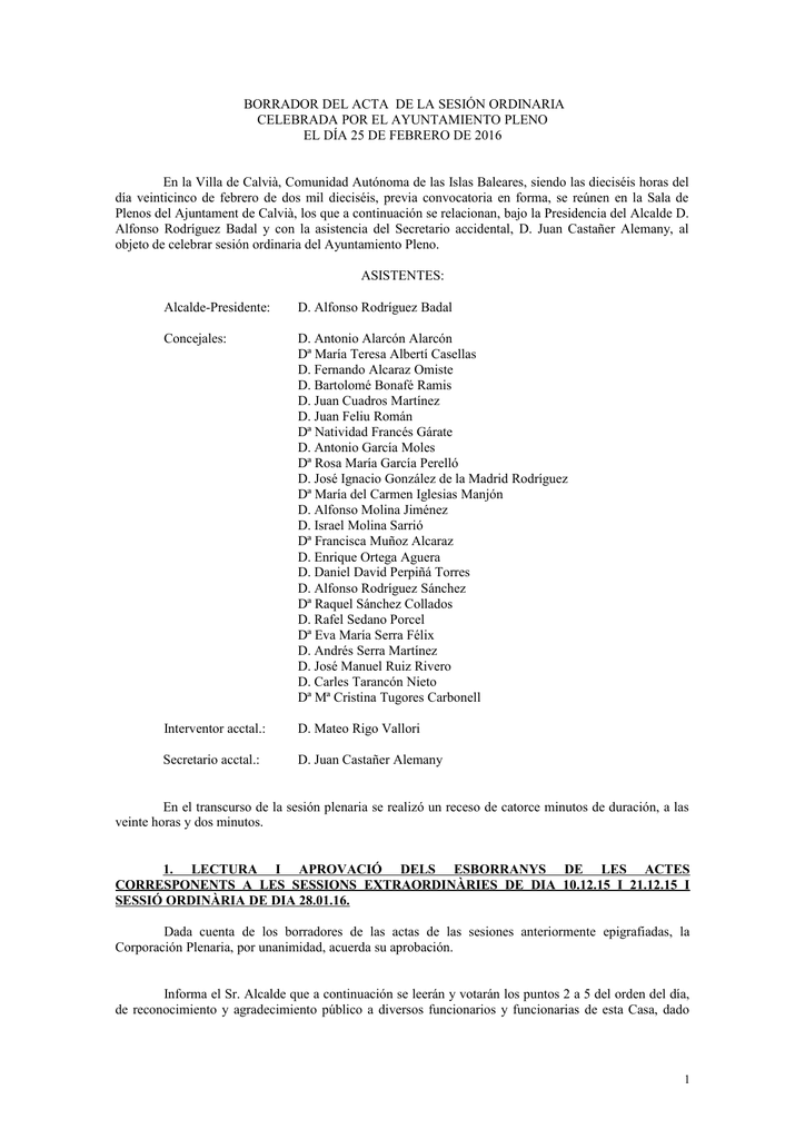 BORRADOR DEL ACTA DE LA SESIÓN EXTRAORDINARIA BORRADOR DEL ACTA DE LA SESIÓN EXTRAORDINARIA