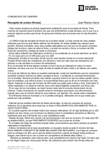 Recogida de avales (firmas) Joan Ramon Serra
