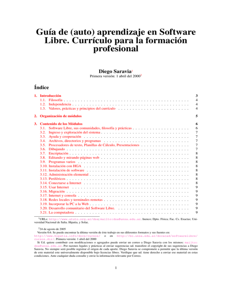 Guía de auto aprendizaje en Software Libre Currículo para