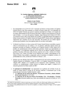 Relatio de statu Ordinis para el Capítulo General Electivo Roma 2010