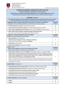 criterios de admisión y baremación curso 2015
