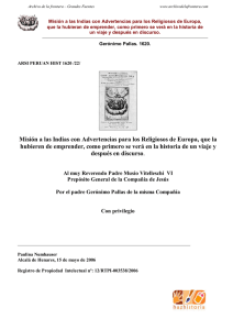 Misión a las Indias con Advertencias para los Religiosos de Europa