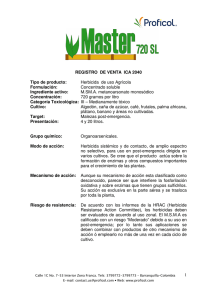1 REGISTRO DE VENTA ICA 2040 Tipo de producto: Herbicida de