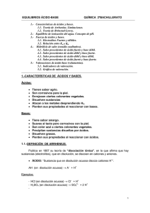 EQUILIBRIOS ÁCIDO-BASE QUÍMICA 2ºBACHILLERATO 1.