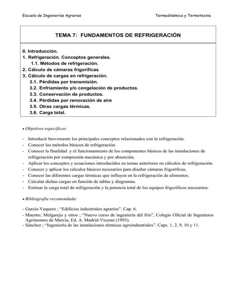 Tema 7: Fundamentos De Refrigeración