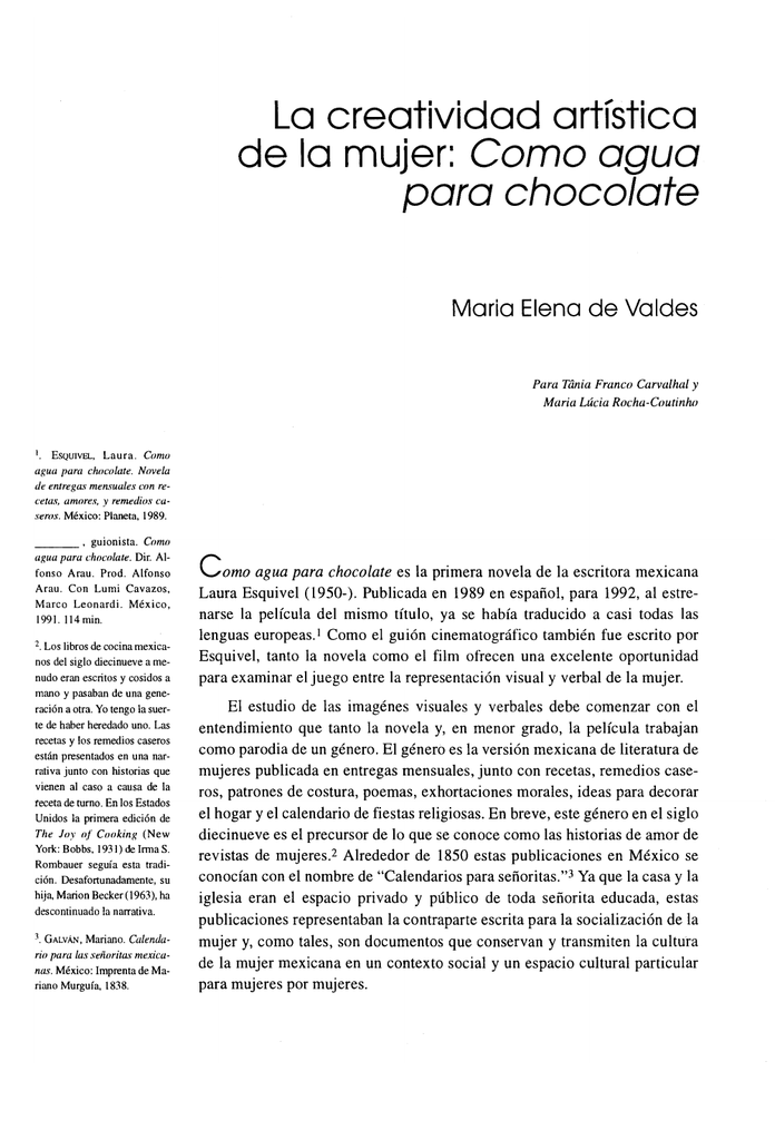 Como Agua Para Chocolate Résumé Par Chapitre