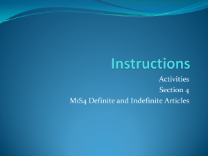 Activities Section 4 M1S4 Definite and Indefinite Articles