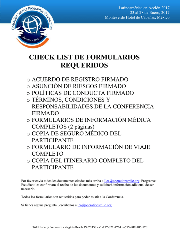 check list de formularios requeridos