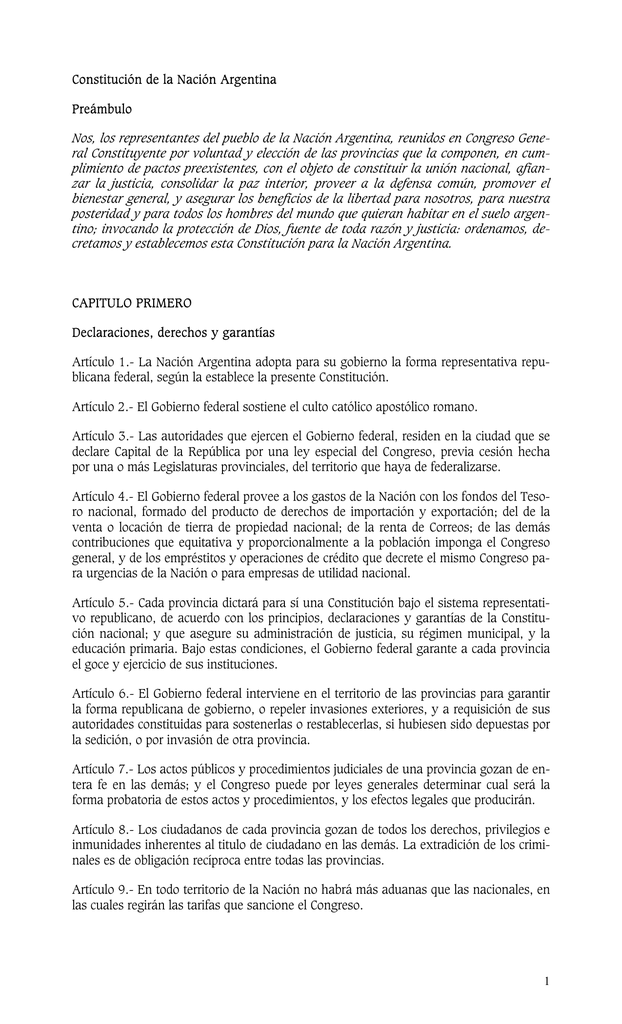 1 Constitucion De La Nacion Argentina Preambulo Nos Los