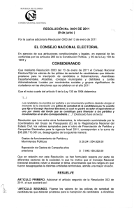 Resolución 0401 de 2011 - Consejo Nacional Electoral
