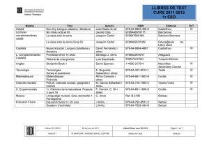 LLIBRES DE TEXT CURS 2011-2012 1r ESO
