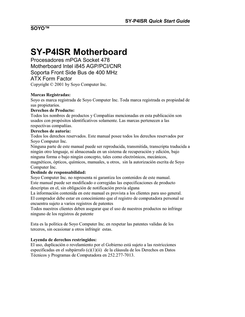 Sy P4isr Motherboard