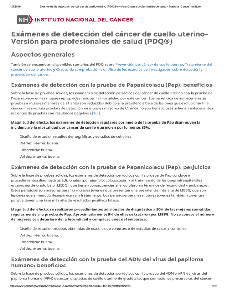Exámenes De Detección Del Cáncer De Cuello Uterino– Versión Para