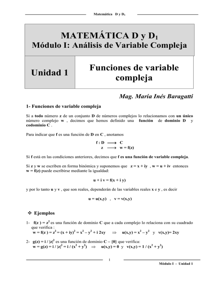 Unidad 1-Funciones De Variable Compleja