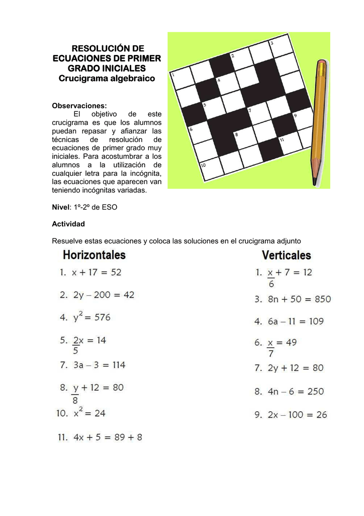 Resolucion De Ecuaciones De Primer Grado Iniciales