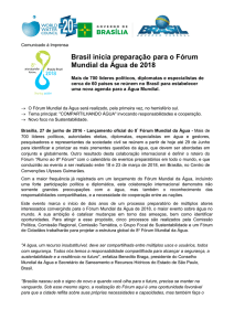 Brasil inicia preparação para o Fórum Mundial da Água de 2018