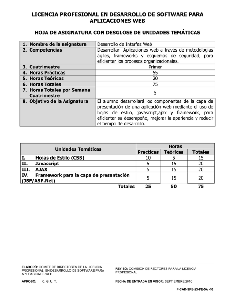 HOJA DE ASIGNATURA CON DESGLOSE DE UNIDADES TEMTICAS