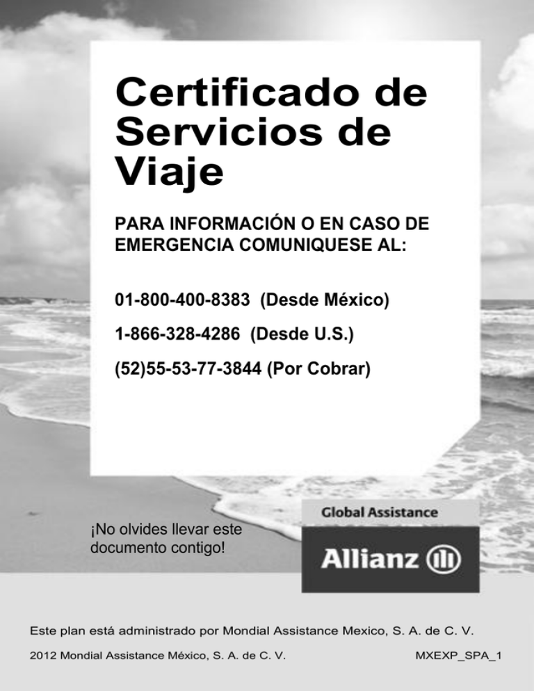 Certificado de Servicios de Viaje Certificado de Servicios de Viaje