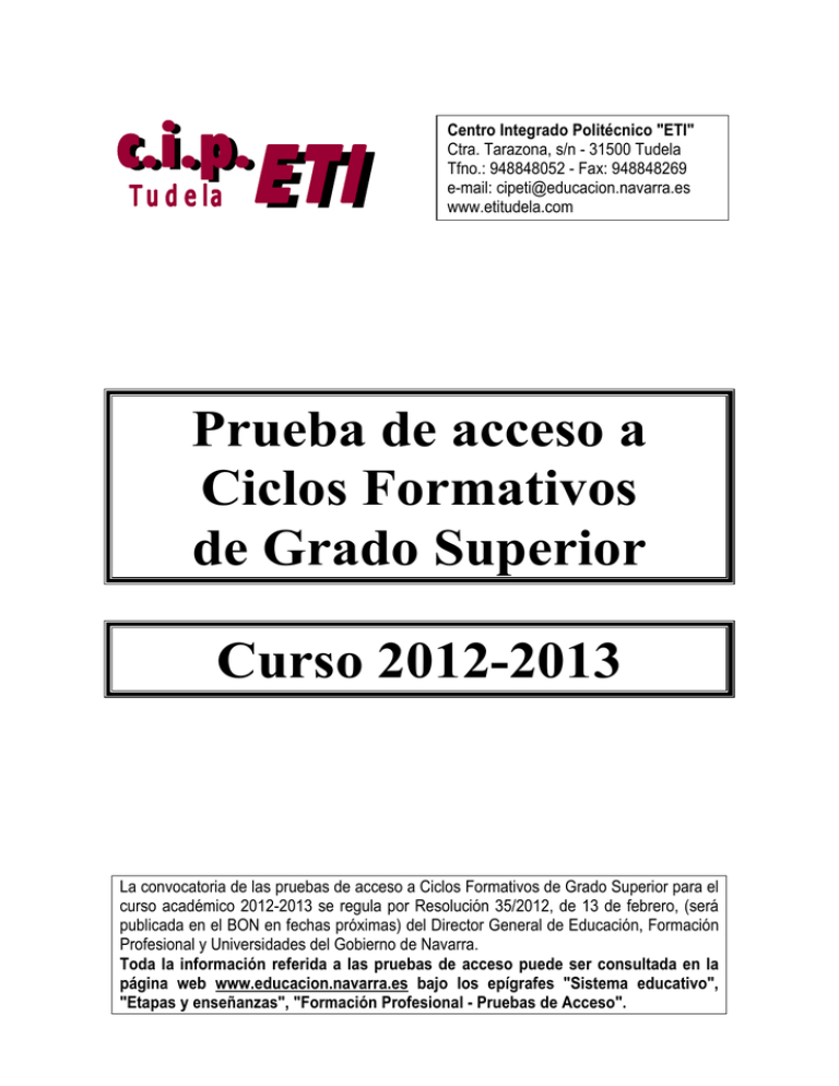 Prueba De Acceso A Ciclos Formativos De Grado Superior Curso