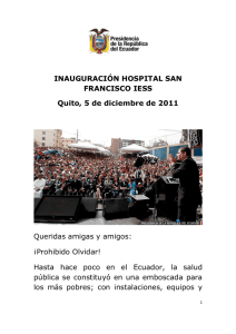 INAUGURACIÓN HOSPITAL SAN FRANCISCO IESS Quito, 5 de