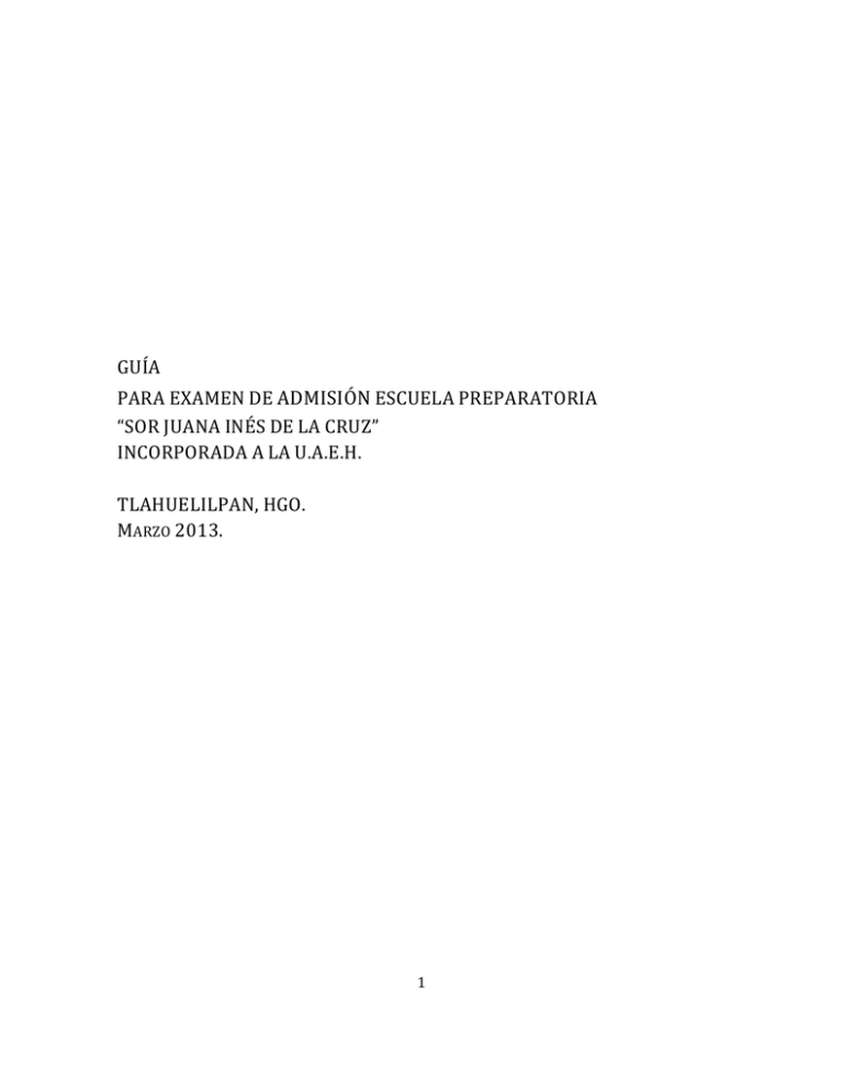 GU A PARA EXAMEN DE ADMISI N ESCUELA PREPARATORIA