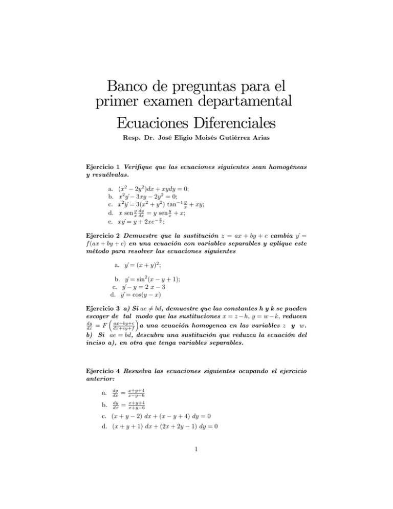 Banco Primer Departamental De Ecuaciones Diferenciales