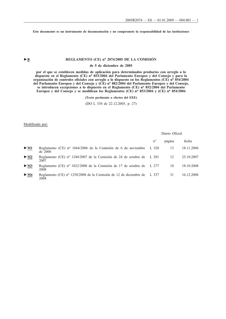 B REGLAMENTO (CE) No 2074/2005 DE LA COMISIÓN De 5 De