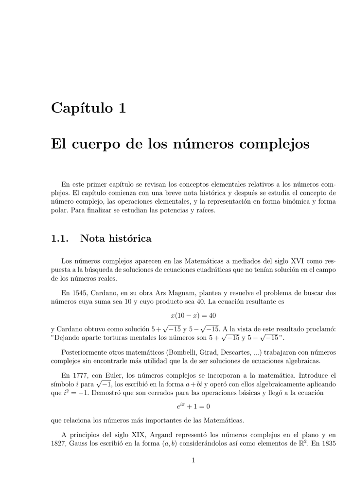 Cap Itulo 1 El Cuerpo De Los Numeros Complejos