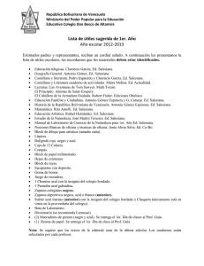 Lista de útiles sugerida de 1er. Año Año escolar 2012-2013