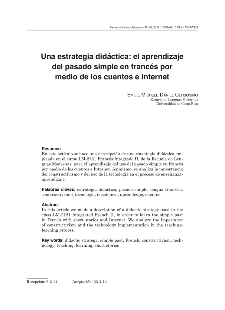 Una estrategia didáctica: el aprendizaje del pasado simple en