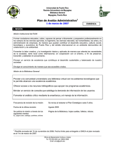 Plan de Avalúo Administrativo1 - Recinto Universitario de Mayagüez