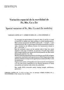 Variación espacial de la movilidad de Fe, Mn, Cu y Zn