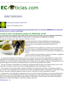 "Aceite de oliva con licopeno mejora la disfunción eréctil", ECOticias