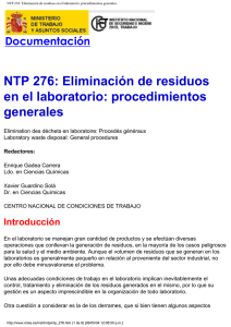 NTP 276: Eliminación de residuos en el laboratorio: procedimientos