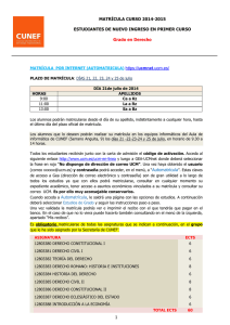 MATRÍCULA CURSO 2014-2015 ESTUDIANTES DE NUEVO