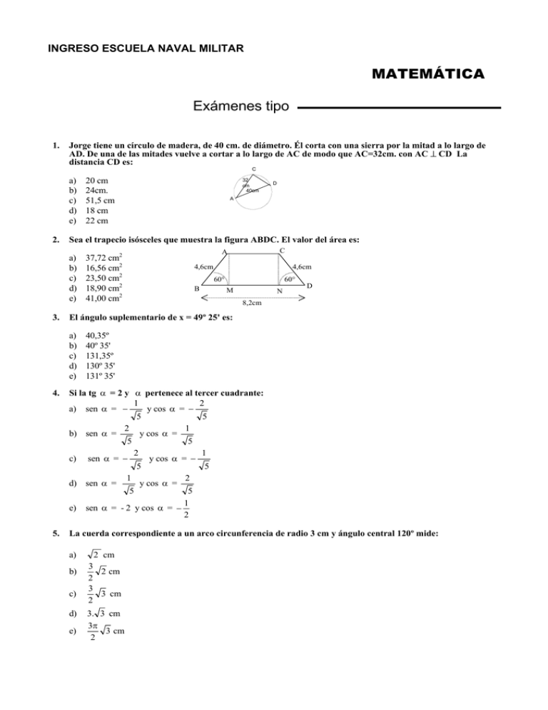 MATEMÁTICA Exámenes Tipo