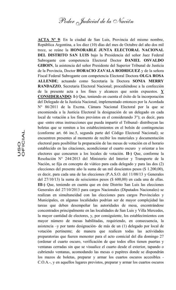 Acta Nº 9 Delegados De La Justicia Nacional