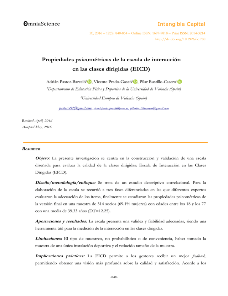 Propiedades Psicométricas De La Escala De Interacción En Las Clases