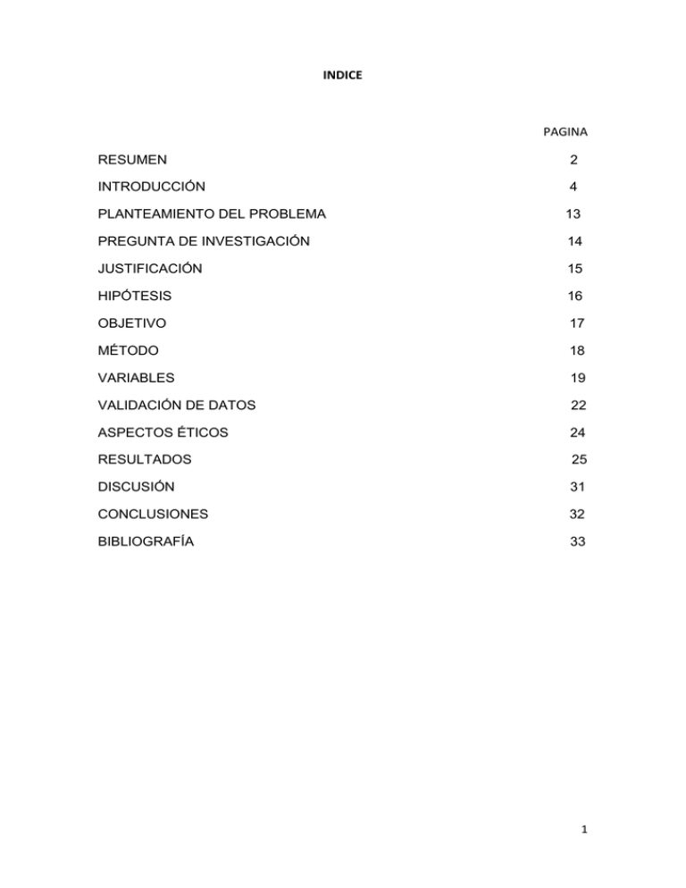 Indice Pagina Resumen 2 Introducci n 4 Planteamiento Del Problema